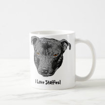 Tête de Staffie, "j'aime Staffies !" Tasse