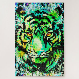 Tête de tigre bleu - Tiger Portrait Jigsaw Puzzle