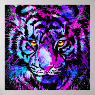Tête de tigre pourpre - Big Cat Tiger Poster Carré