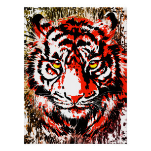 Tête de tigre rouge - Poster de tigre imprimé bril