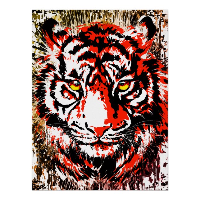 Tête de tigre rouge - Poster de tigre imprimé bril (Devant)