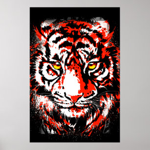 Tête de tigre rouge réaliste - Affiche de tigre