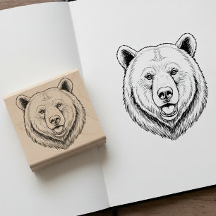 Tête d'ours gravée tampon en bois d'art