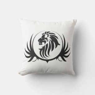 Têtes de Lions Noirs sur Coussin Blanc