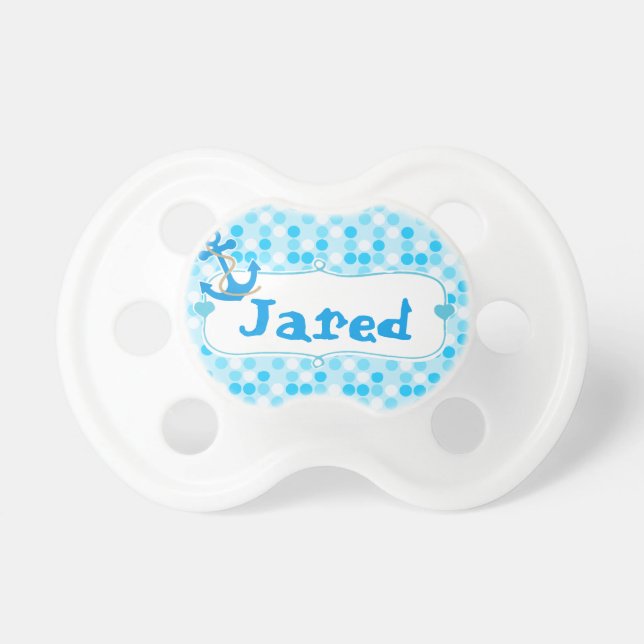 Tétine À pois bleu, Nom-étiquette Binky d'Ancre (Devant)