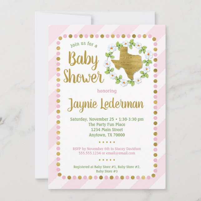 Texas Baby shower Invitation Pink Gold Girls (Devant)