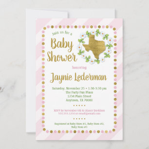 Texas Baby shower Invitation Pink Gold Girls