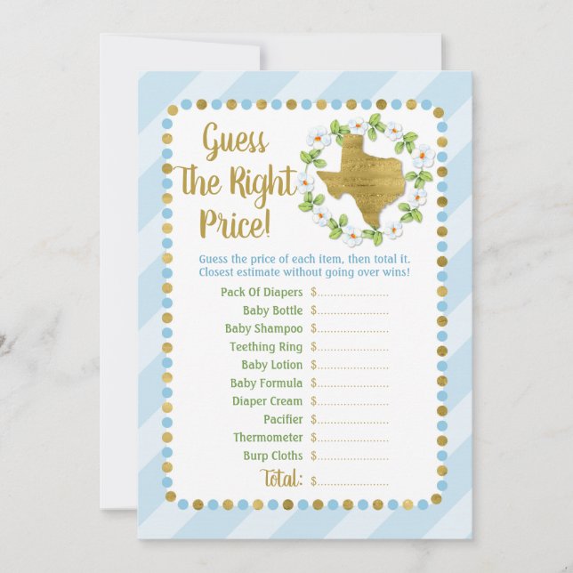 Texas Blue Gold Devinez Le Bon Prix Bébé Jeu (Devant)