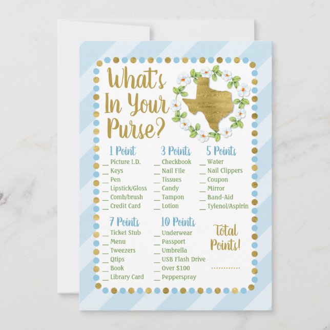 Texas Blue Gold What's In Your Purse Shower Game (Devant)