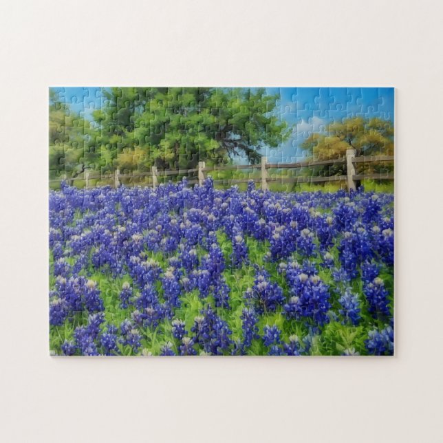 Texas Bluebonnet Fleurs Country Fence Art Puzzle (Horizontal)