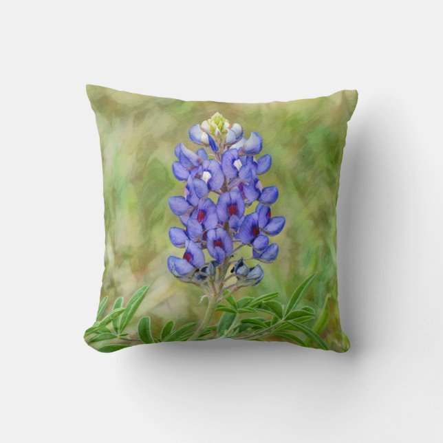 Texas Bluebonnet Flower Blue Green Art Coussin (Recto)