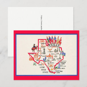 Texas - Carte postale de l'État de l'étoile solita