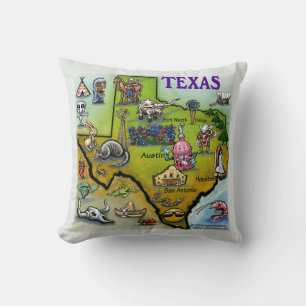 Texas Cartoon Map Coussin
