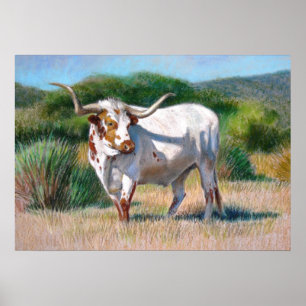 Texas Longhorn Bull Western Art Poster animal