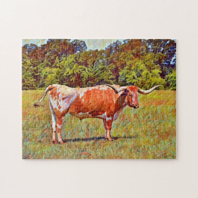 Texas Longhorn Cow Art Puzzle (Horizontal)