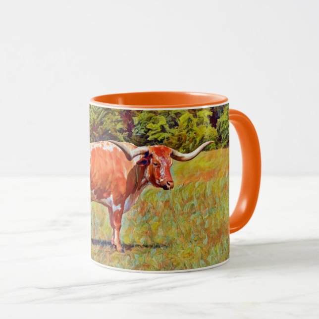 Texas Longhorn Cow Orange Art Mug Cup (Devant droit)