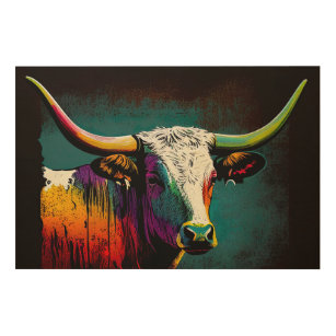 Texas Longhorn Cow Pop Art Wood Art