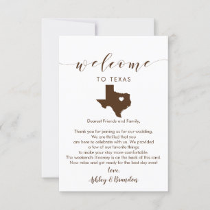 Texas Mariage Welcome Card, lettre et itinéraire