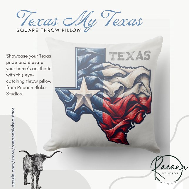 Texas Mon Texas Coussin Carré Jeté (Créateur téléchargé)