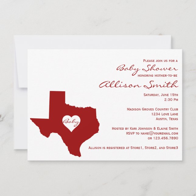 Texas Thème Rouge Blanc Bébé Douche Invitations (Devant)