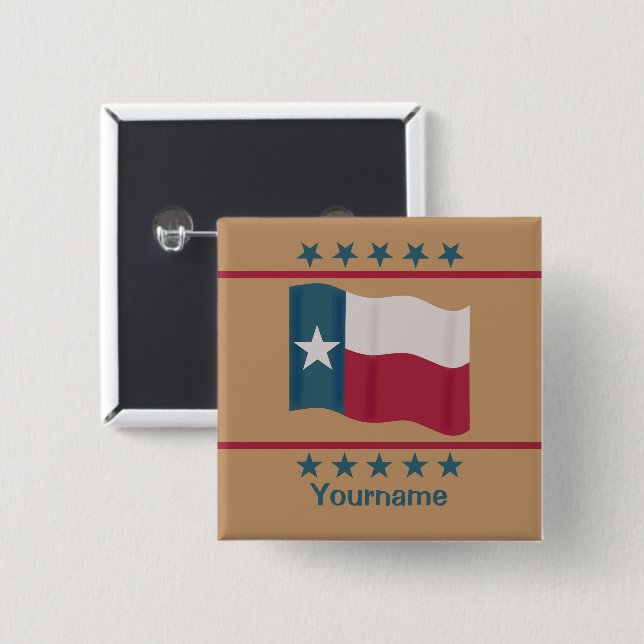 Texas Waving Lone Star Nom Badge Tan Personnalisab (Devant & derrière)