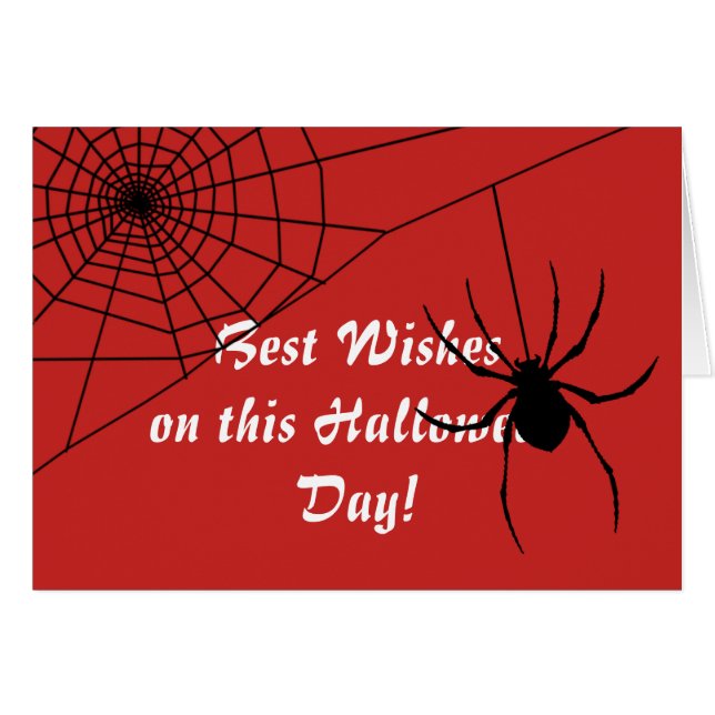 Texte blanc, Araignée & Web, Carte d'Halloween rou (Devant horizontal)