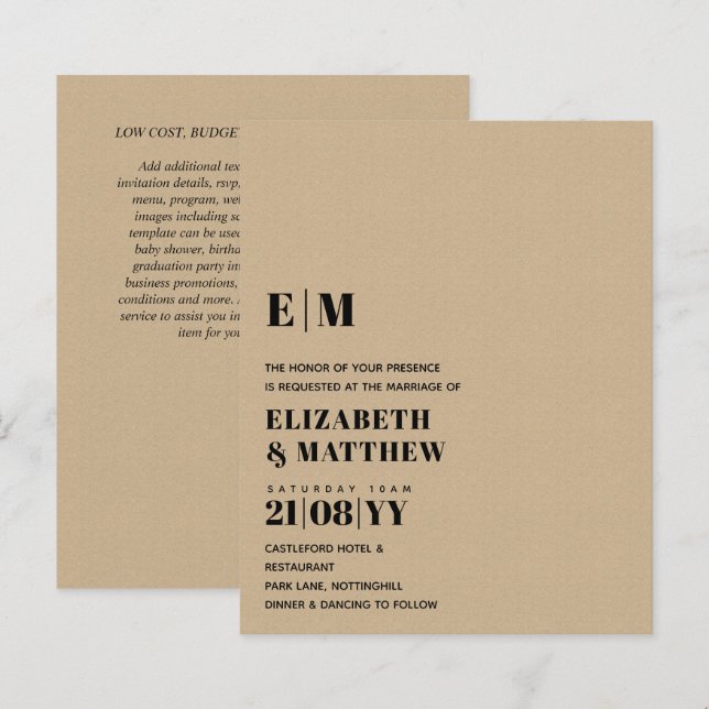 Texte BOLD classique uniquement Faire-part de mari (Devant / Derrière)