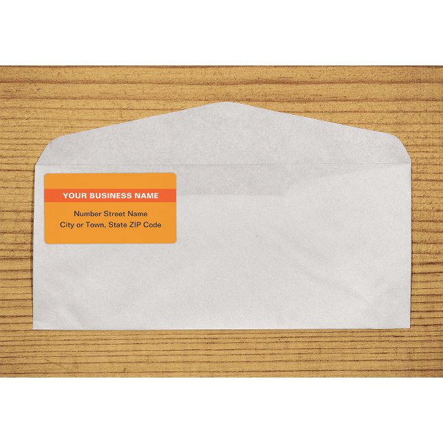 Texte brut avec Étiquette d'expédition orange en s (Plain text orange shipping label with your highlighted business name on envelope)