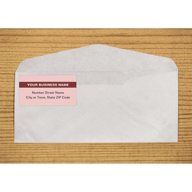 Texte brut avec Étiquette d'expédition rouge clair (Plain text light red shipping label with your highlighted business name on envelope)