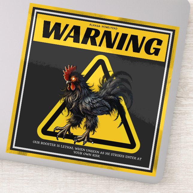 Texte d'avertissement pour autocollant coq (Détail)