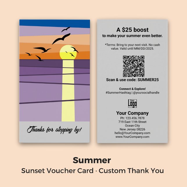 Texte de Merci personnalisé ・ Carte de bon de couc (Custom Thank You Text · Sunset Voucher Card)