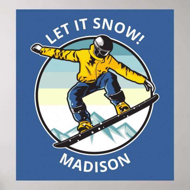 Texte et nom personnalisés affiche SNOWBOARDER (Devant)