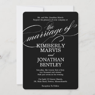Texte fleuri Vintage Wedding Invitation en noir