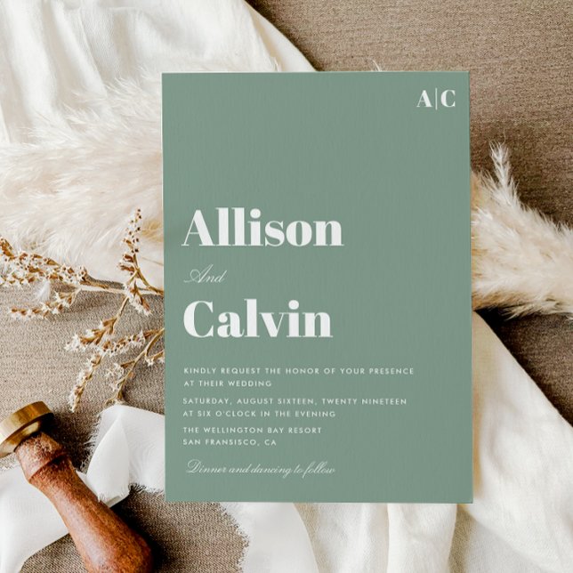 texte moderne vert sauge faire-part de mariage (Créateur téléchargé)