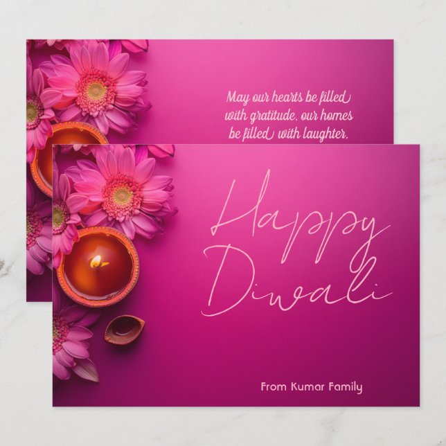Texte personnalisé Carte Diwali Gerbera Glow (Devant / Derrière)