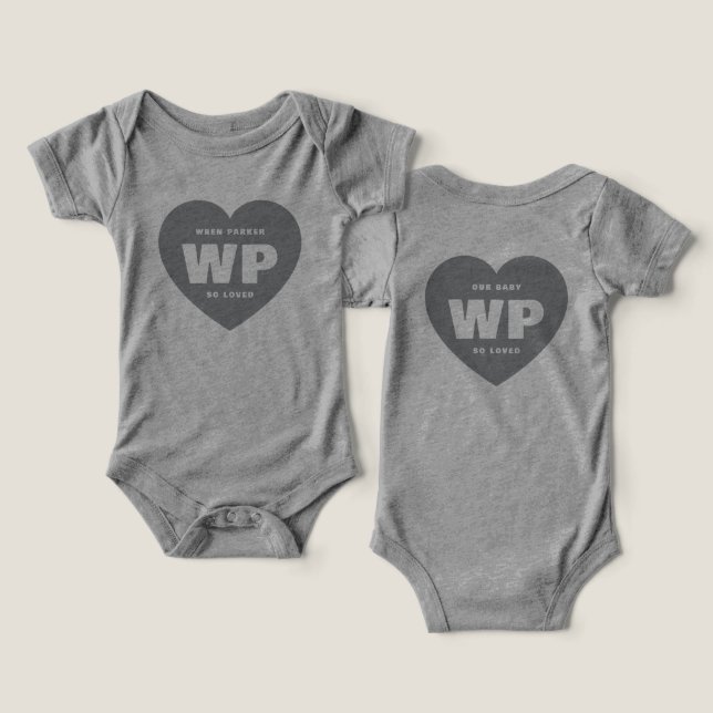 Texte personnalisé Monogrammes Coeurs Gray Baby Bo (Design Recto & Verso)