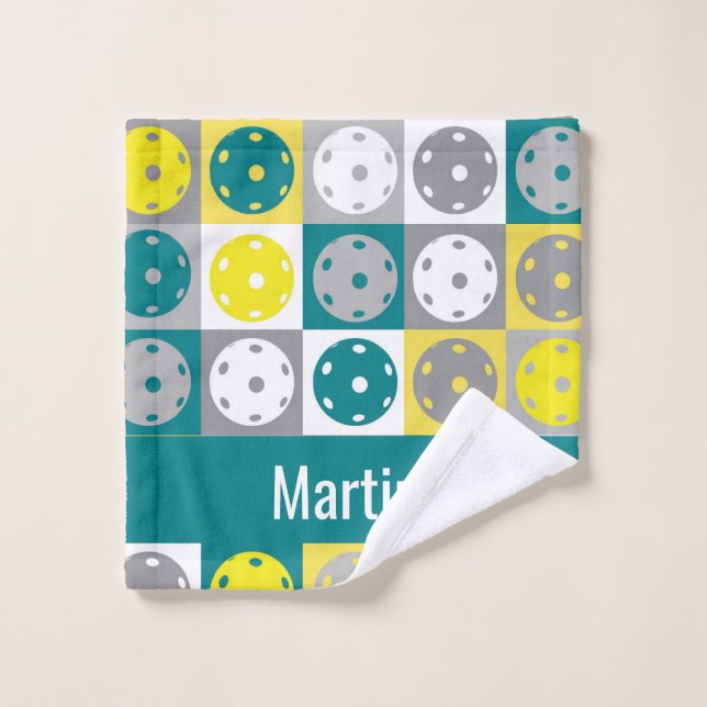  Texte personnalisé, Pickleball jaune et vert  (Gant de toilette)