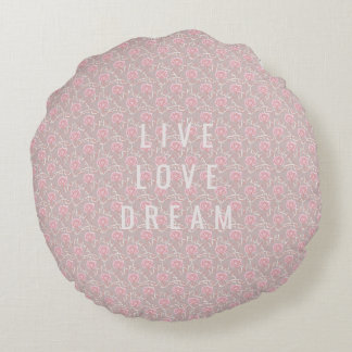 Texte personnalisé Rose rose et Coussin rond feuil