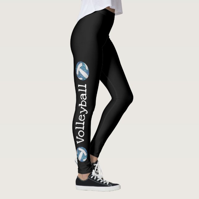 texte vertical bleu volleyball leggings noirs (Droite)