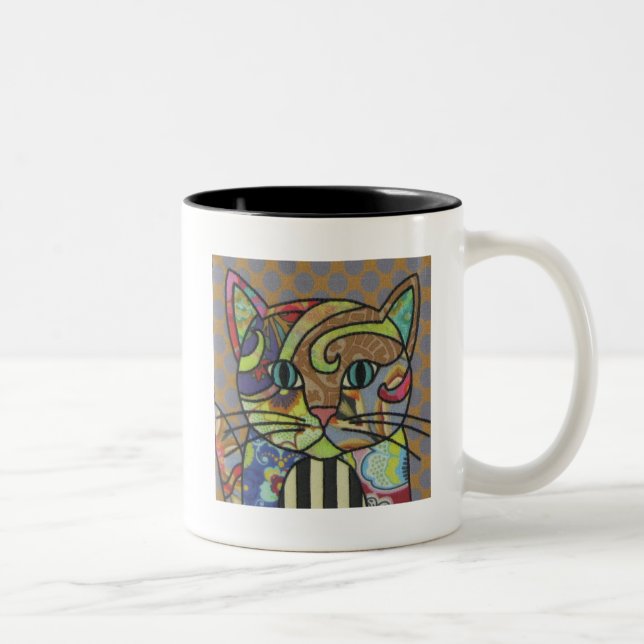 Textile Art Cat Café Mug (Droit)