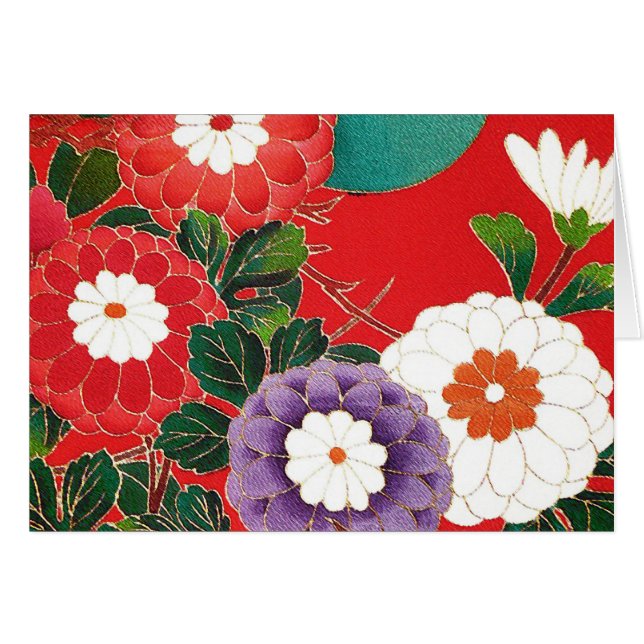 Textile japonais vintage - Dahlias rouges (Devant Horizontal)