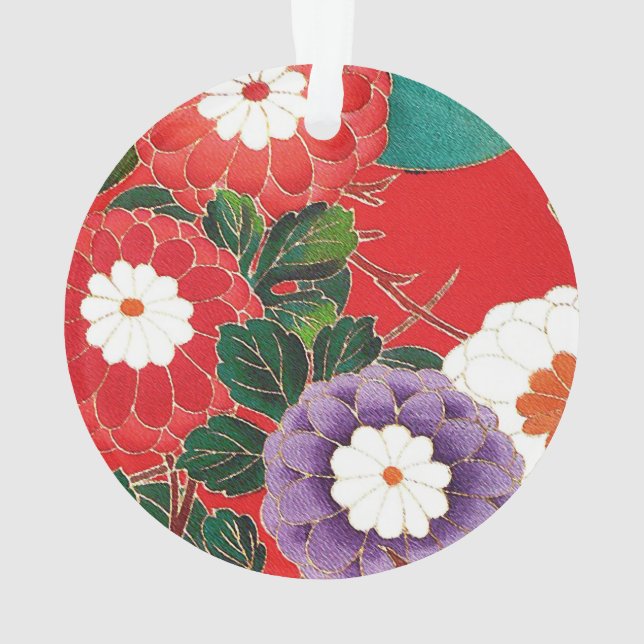 Textile japonais vintage - Dahlias rouges (dos)