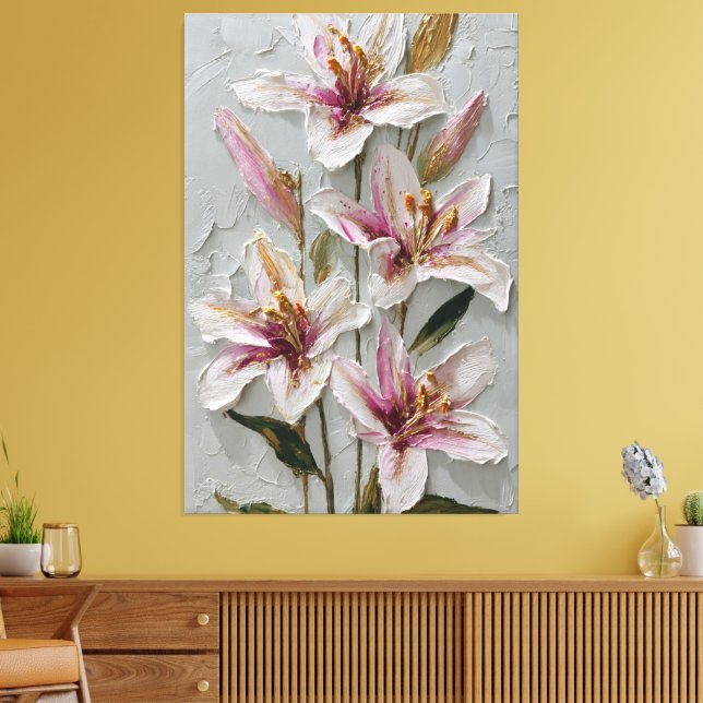 Texture de lys blanc et rose, art mural abstrait (Insitu(Salon))