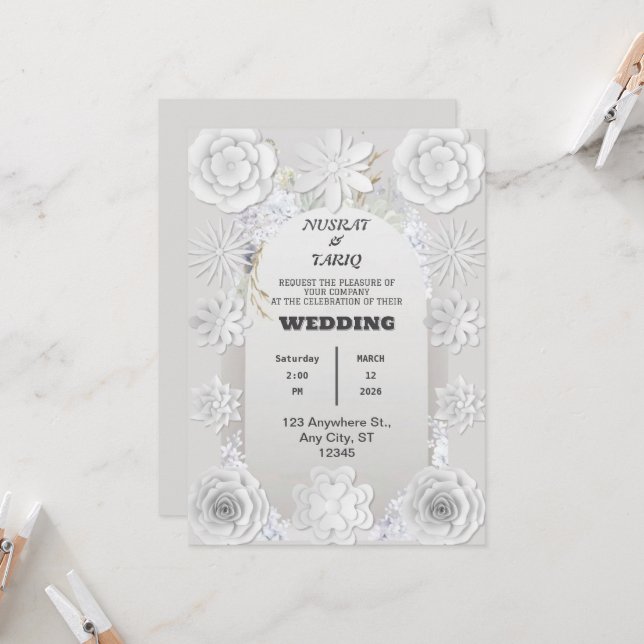 Texture Floral Nikah Faire-part de mariage islamiq (Devant/Arrière en situation)