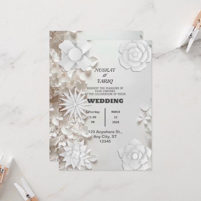 Texture Grey Nikah Faire-part de mariage islamique (Devant/Arrière en situation)