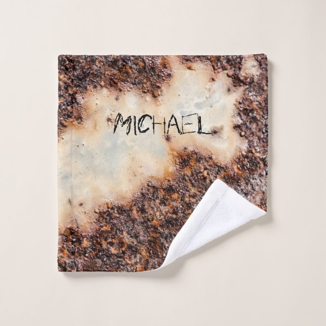Texture métallique rouille brun cool Nom personnal (Gant de toilette)