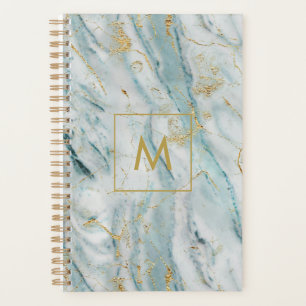 Texture moderne en marbre bleu et or Monogramme