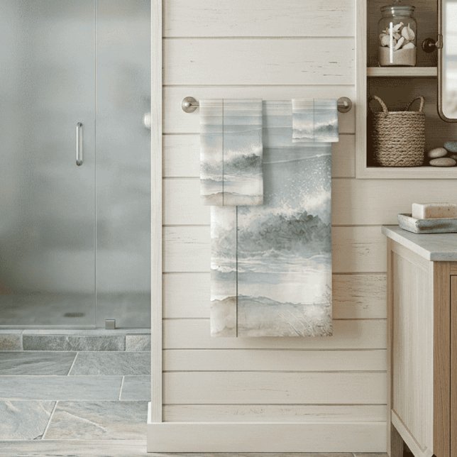 Texture pastel en bois rustique océan aquarelle (watercolor pastel wood texture bath towel set)
