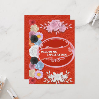 Texture rouge Floral Faire-part de mariage islamiq