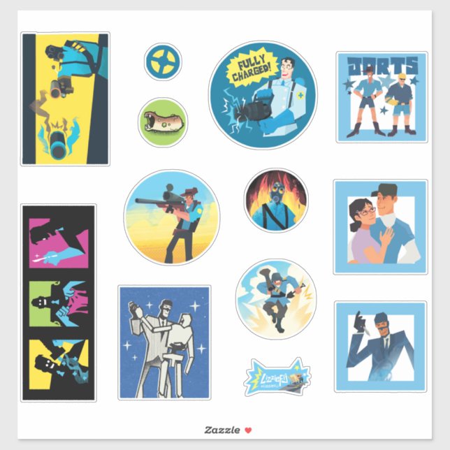 TF2 Blu team mercenaries 12 sticker set (Feuille)